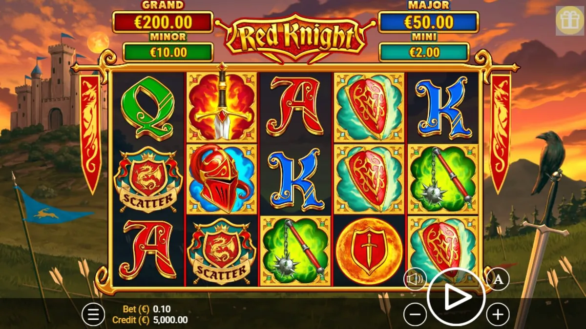 Tampilan visual slot Red Knight bertema ksatria abad pertengahan