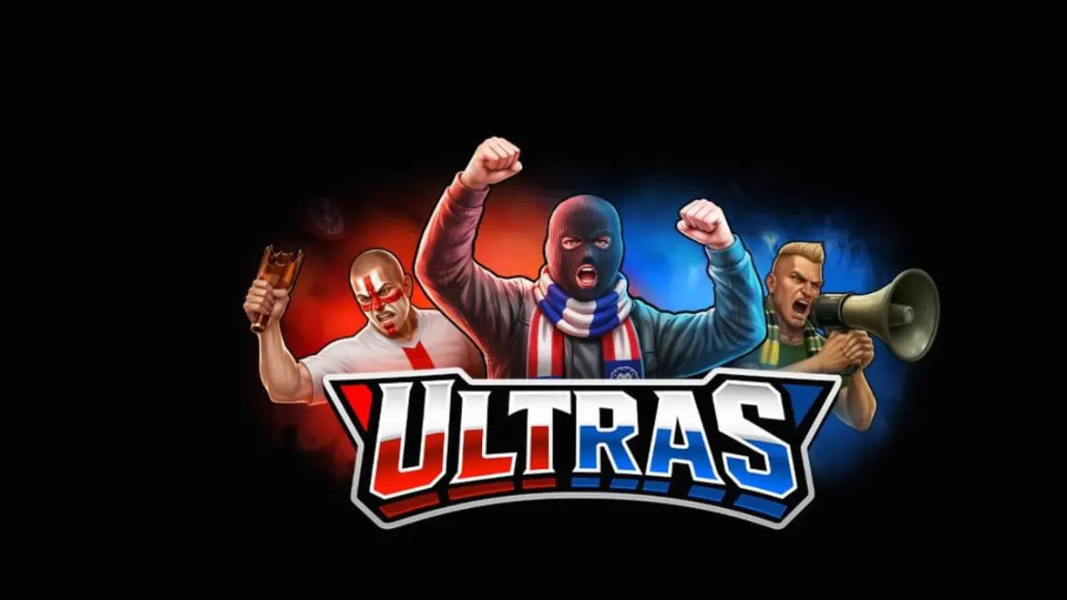 Tampilan visual slot Ultras dengan suasana stadion yang penuh asap suar dan simbol-simbol hooligan.